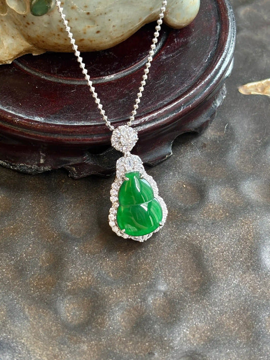 Fortune Calabash — Grand Vivid Green Jadeite Pendant