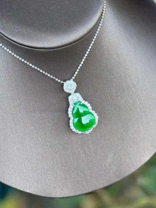 Fortune Calabash — Grand Vivid Green Jadeite Pendant