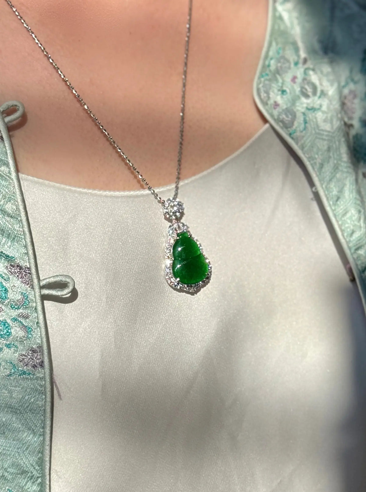 Fortune Calabash — Grand Vivid Green Jadeite Pendant