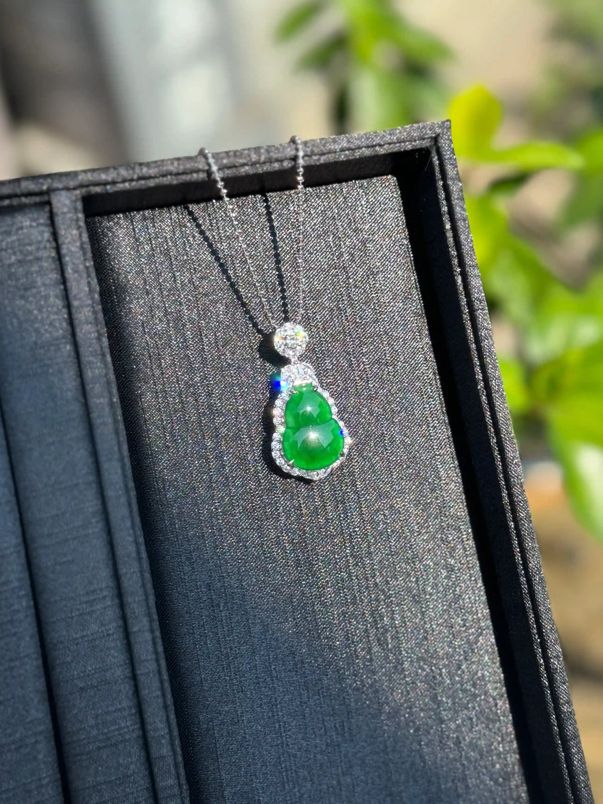 Fortune Calabash — Grand Vivid Green Jadeite Pendant