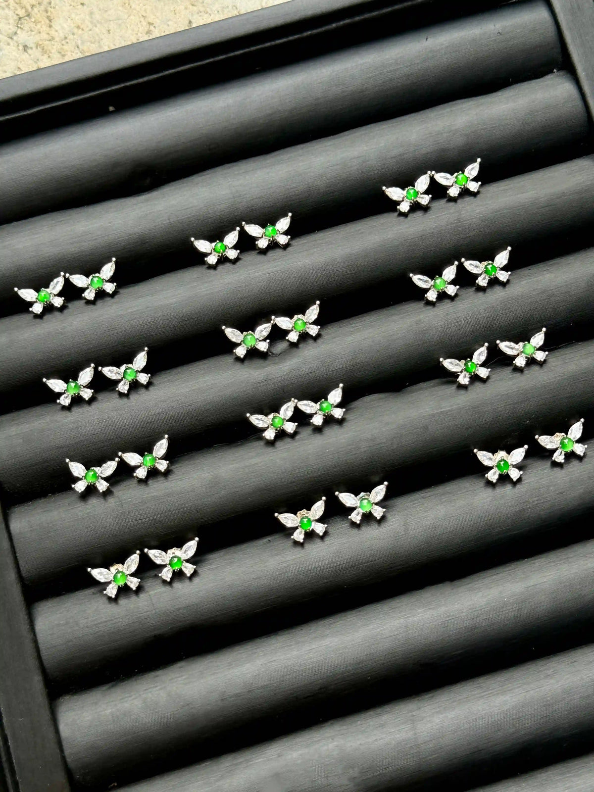 Delicate Butterfly-Vivid‑Green Jadeite Stud Earrings