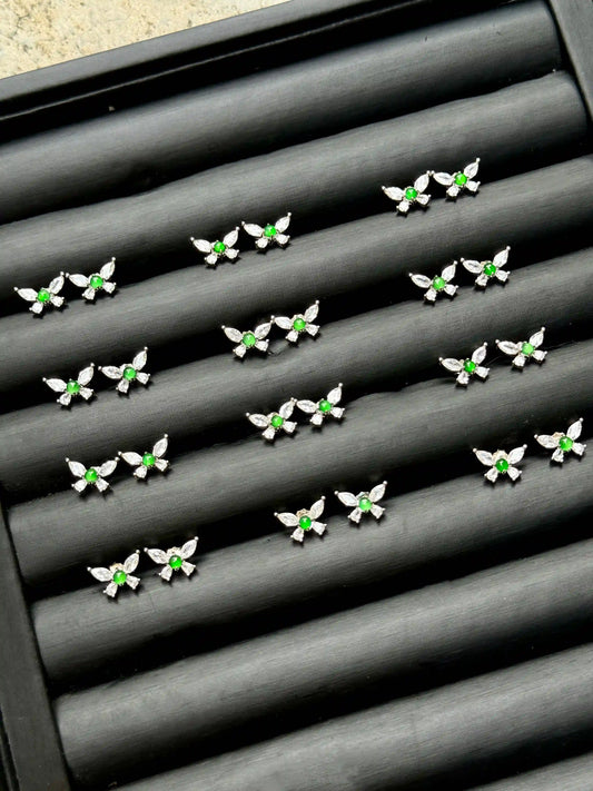 Delicate Butterfly-Vivid‑Green Jadeite Stud Earrings