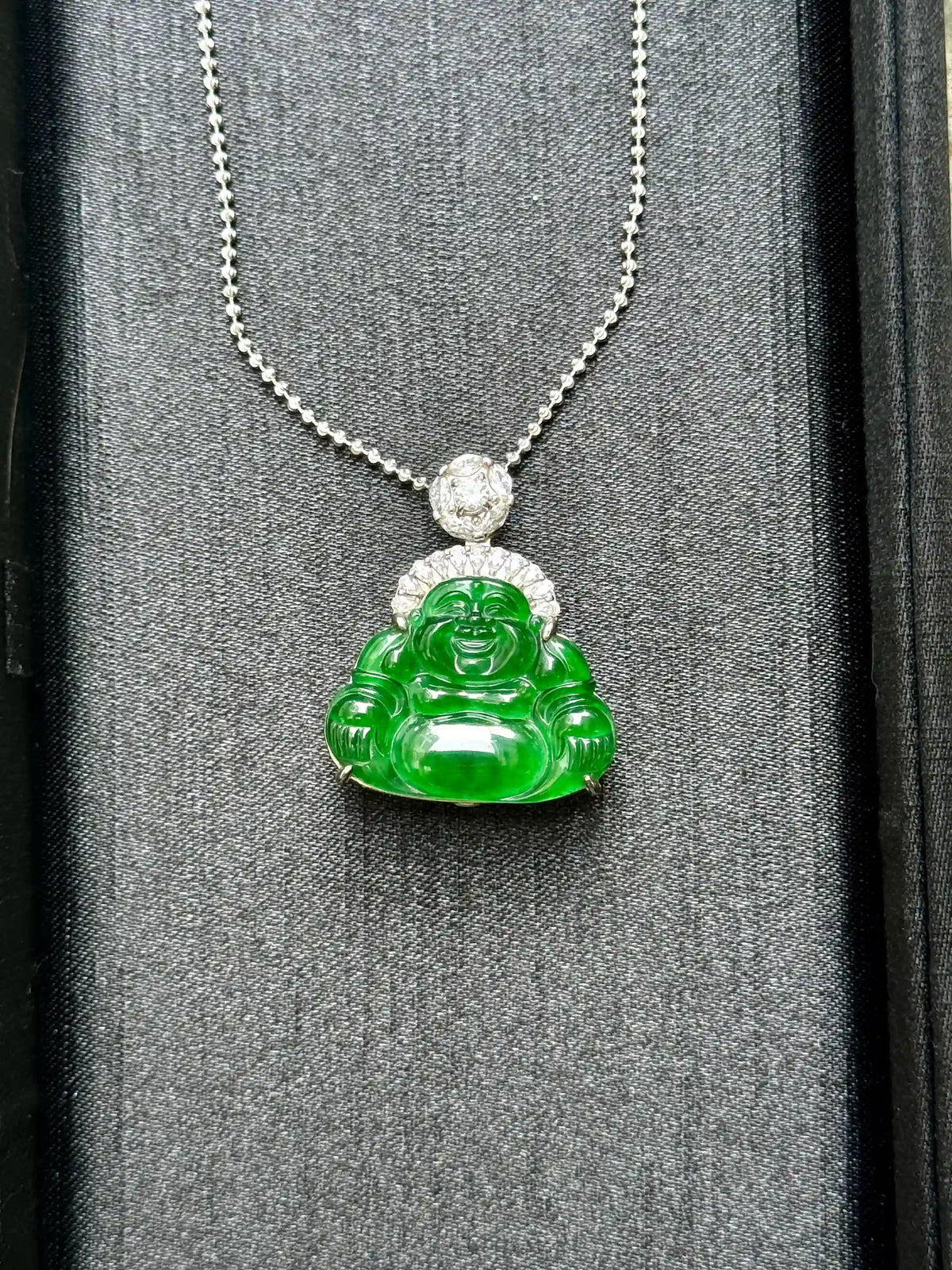 Exceptional Blessing and Openness Buddha - Vivid Immortal Green Jadeite Pendant (S925 Silver)