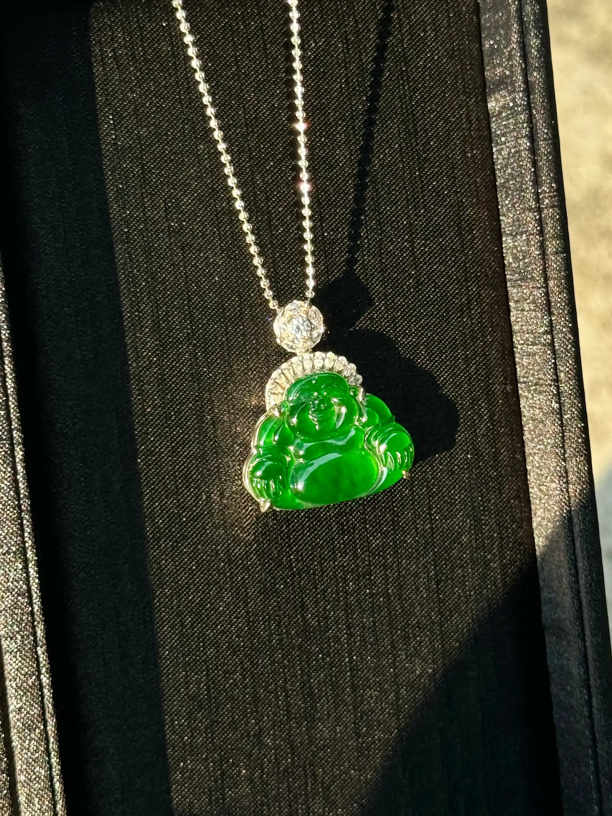 Exceptional Blessing and Openness Buddha - Vivid Immortal Green Jadeite Pendant (S925 Silver)
