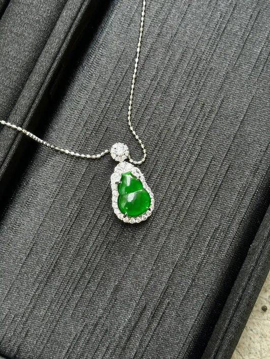 Fortune Calabash — Petite Vivid Green Jadeite Pendant