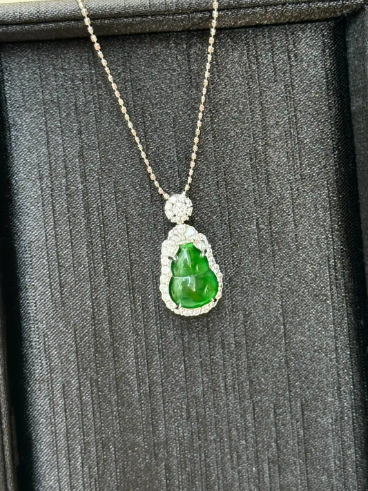 Fortune Calabash — Petite Vivid Green Jadeite Pendant
